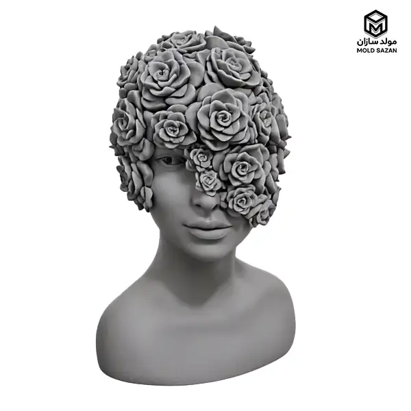 Silicone mold of a woman's bust with a rose wreath قالب سیلیکونی مجسمه زن با تاج گل رز